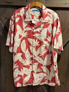 Tori Richard Shirt Mens XL Salmon Cotton Silk Leaf Floral Short Sleeve Hawaiian